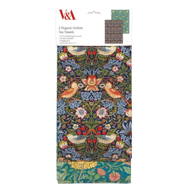 Set 2 prosoape bucatarie, bumbac organic, design William Morris, multicolor