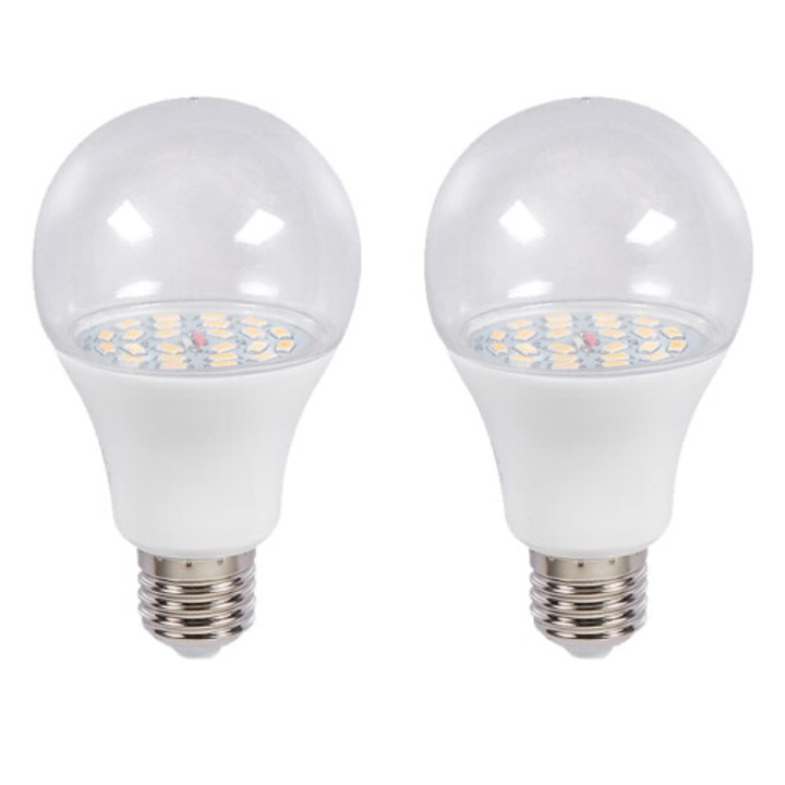 Set 2 becuri LED pentru plante, spectru complet, E27, alb