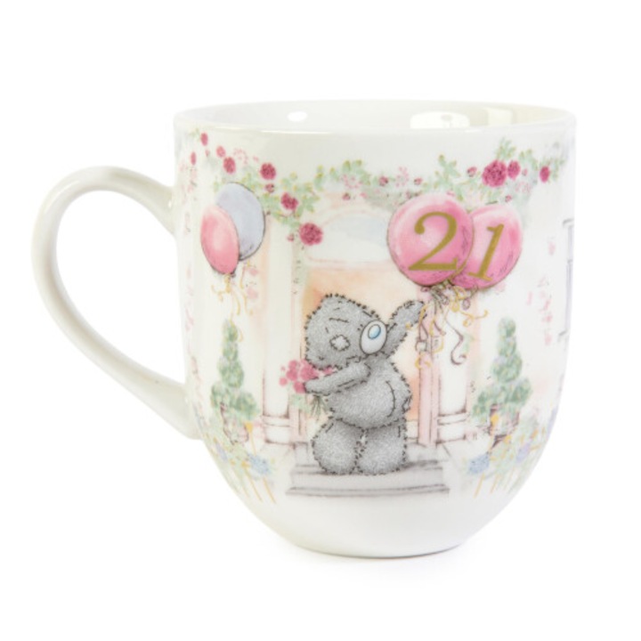 Cana portelan fin, Tatty Teddy, cadou 21 ani, alb, 350ml