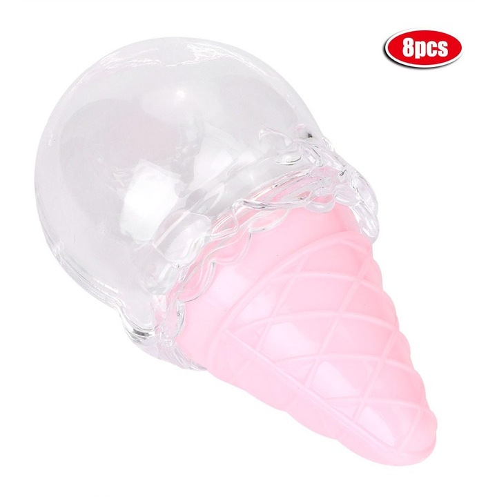 Set 8 cutii bomboane plastic, forma inghetata, roz-galben, 8x8x4cm