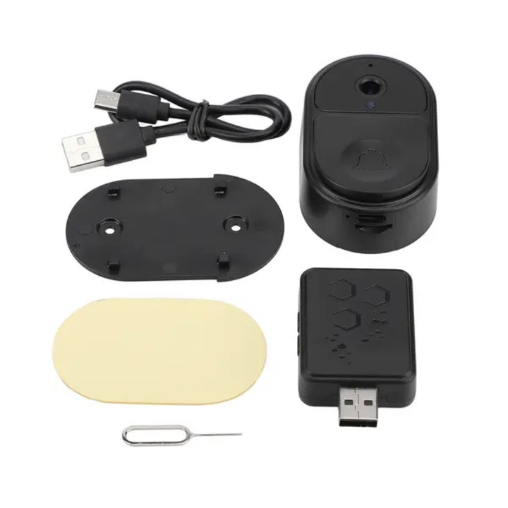 Vezeték nélküli videó csengő, nagy kapacitású, fekete, 90 fokos szög, 128GB, szett