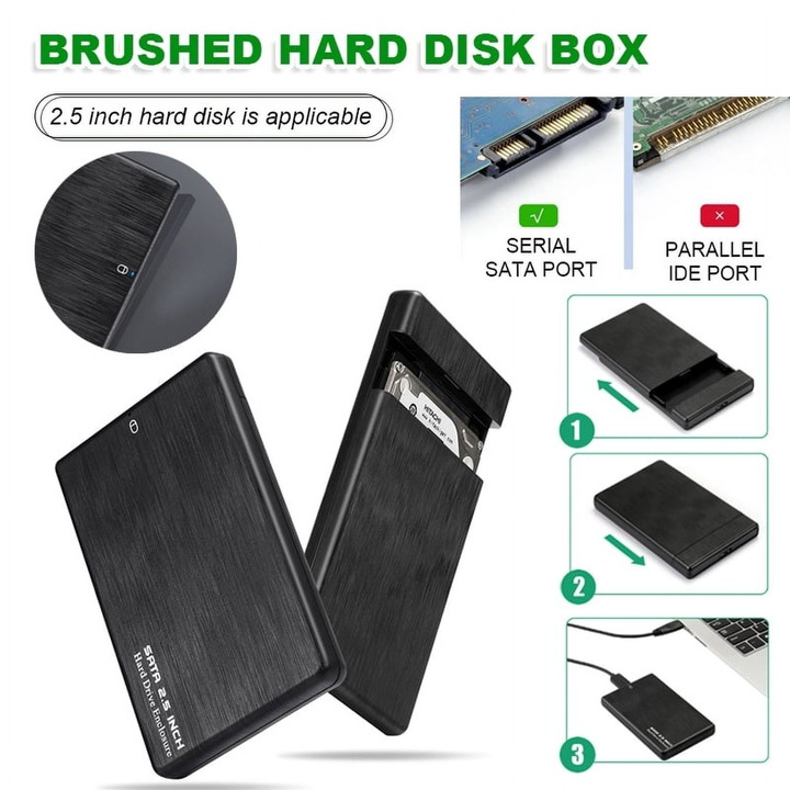 Carcasa externa HDD 2TB USB 3.0 2.5" SATA portabila neagra 8x12.5x1.3cm