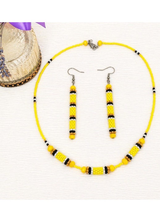 Set bijuterii handmade galben – colier si cercei eleganti din margele Toho - Amma Design