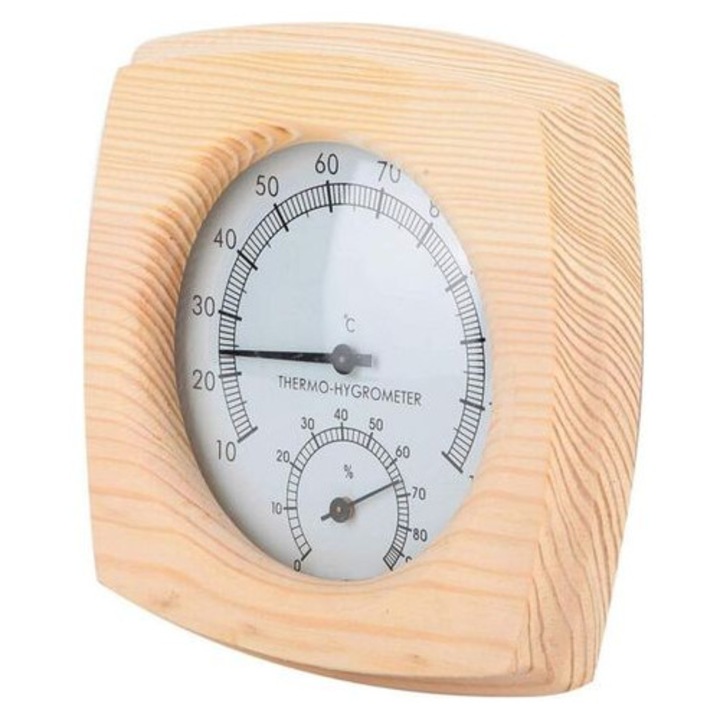 Termometru si higrometru sauna lemn patrat 2in1