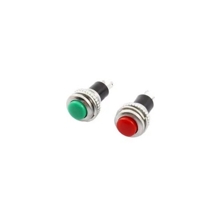 2 db pillanatnyi fém nyomógombos kapcsoló készlet, zöld-piros, 19x13mm