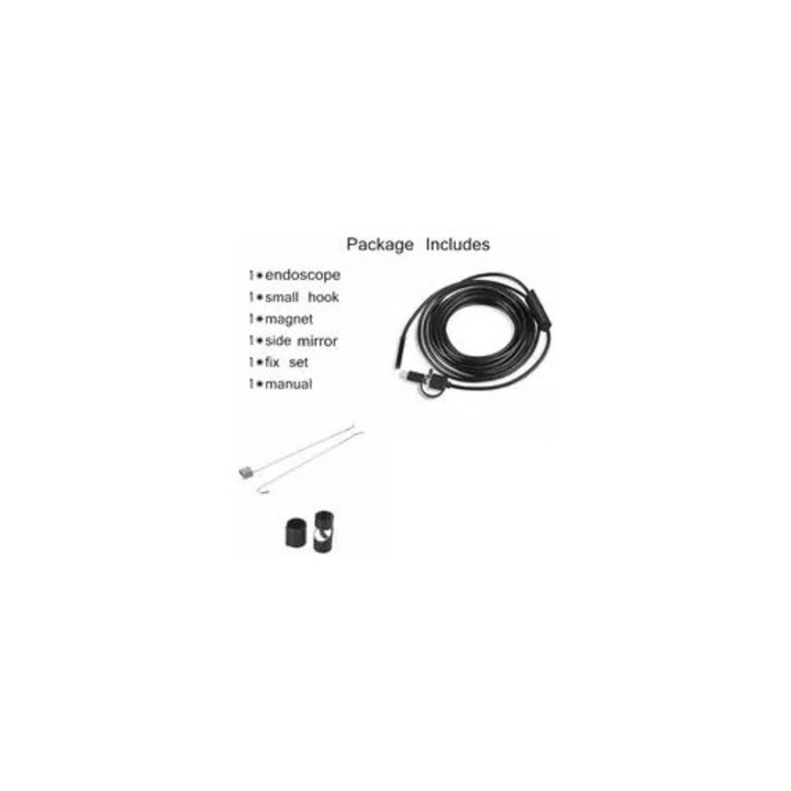 Camera endoscopica 720P, cablu semi-rigid 10m, rezistenta la apa, 8mm, 6 LED-uri, multicolor