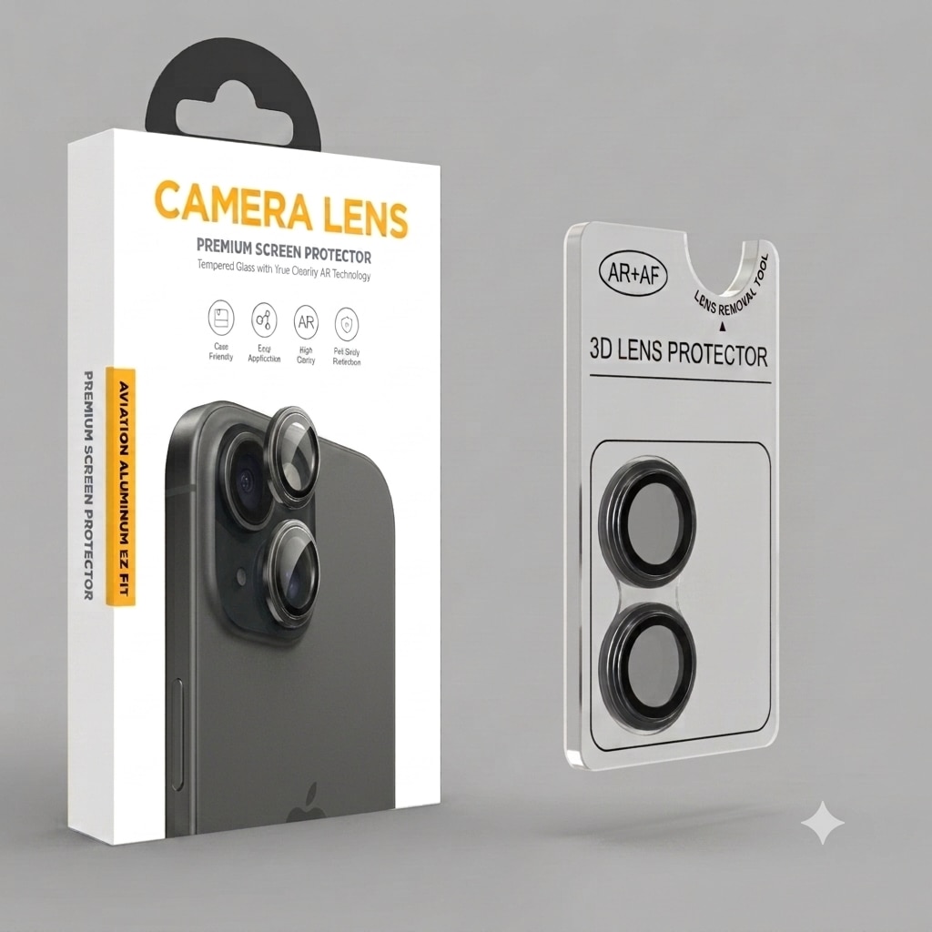 Folie Camera Tradebit pentru iPhone 16 / iPhone 16 Plus, sticla securizata lentila obiectiv, aplicator inclus, transparent