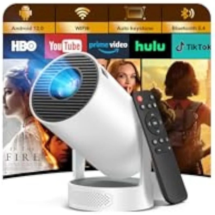 Proiector portabil XGIMI Halo+ GTV 1080P, Google TV cu Netflix licentiat, 700 lumeni ISO, 2 x 5W Harman Kardon, Autofocus, Wi-Fi, ecran de 200 inch, baterie integrata cu autonomie de 2, 5 ore