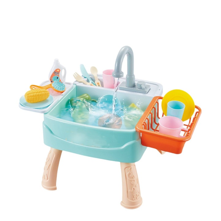 Jucarie educativa copii set, Bytelike, bucatarie masina de spalat vase electrica interactiva joc de rol parinti, Verde