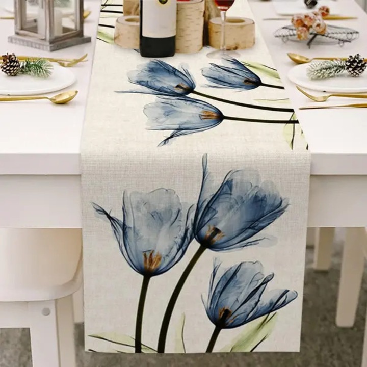 Asztali futó, bohó stílusú, kék, 33x180cm