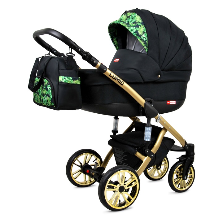 Carucior de Copii BabyLux LUMIO 2in1, Adanc Reversibil, Cadru Aluminiu, Culoare Tropical Leaf Gold Frame