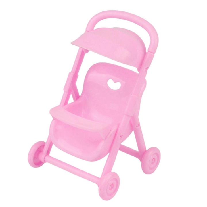 Carucior papusa plastic roz 8.5x8.5x13.5cm mini realist