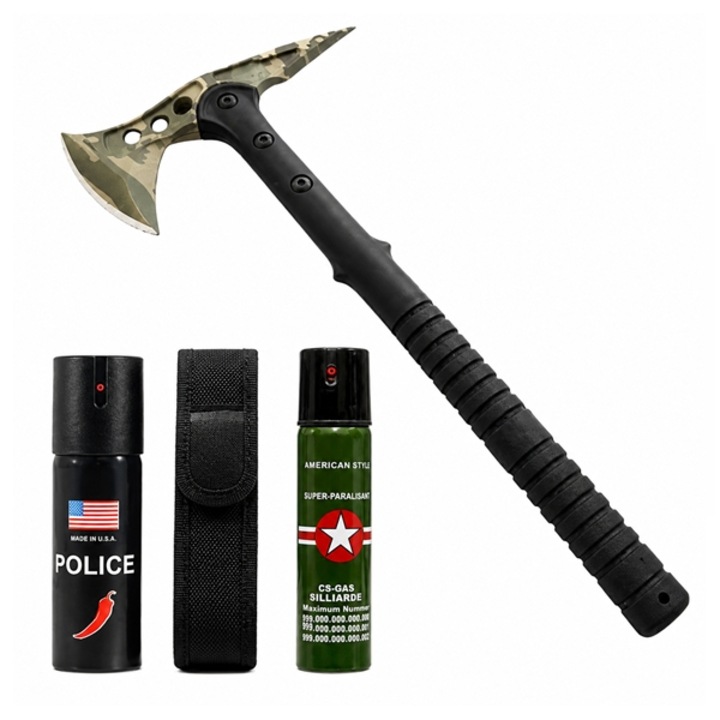 Set secure supravieturire, spray autoaparare si spray chili DEPOX®, otel inoxidabil, 40 cm/60 ml/60 ml, teaca inclusa