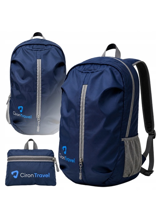 Rucsac Pliabil Turistic De Calatorie, Ciron Travel, Compact, 48x34x10cm, Albastru Marin, Material Textil Rezistent, Ultra Usor Pentru Drumetii Sport Vacanta, Pliere In Propriul Buzunar, Bretele Ajustabile, Design Confortabil Si Practic