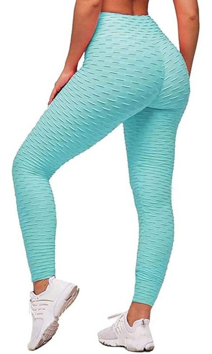Colanti sport anti-celulita push up talie inalta pentru fitness si yoga, Turcoaz, Marime 2XL