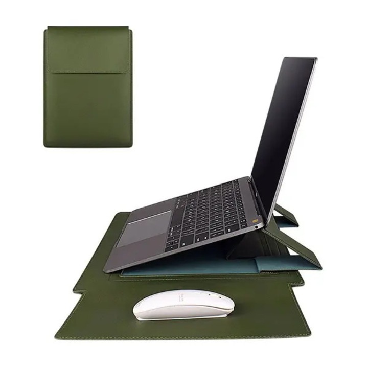 Husa laptop pliabila, piele PU, suport pix, verde inchis, 33.5x25.5cm