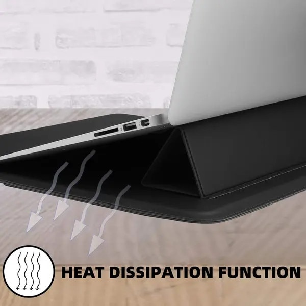 Husa laptop 14 inch, piele PU impermeabila, suport pliabil, negru