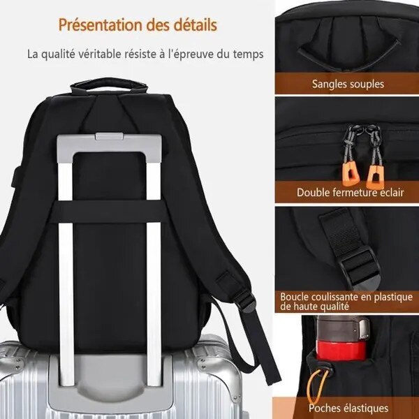 Rucsac laptop 15.6 inch, rezistent apa, port USB, negru, 43x30x13cm