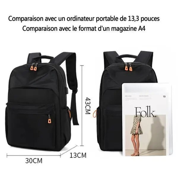 Rucsac laptop 15.6 inch, rezistent apa, port USB, negru, 43x30x13cm