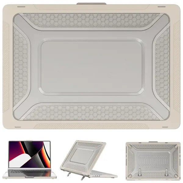 Husa laptop 16 inch, bej, cu suport integrat, protectie completa