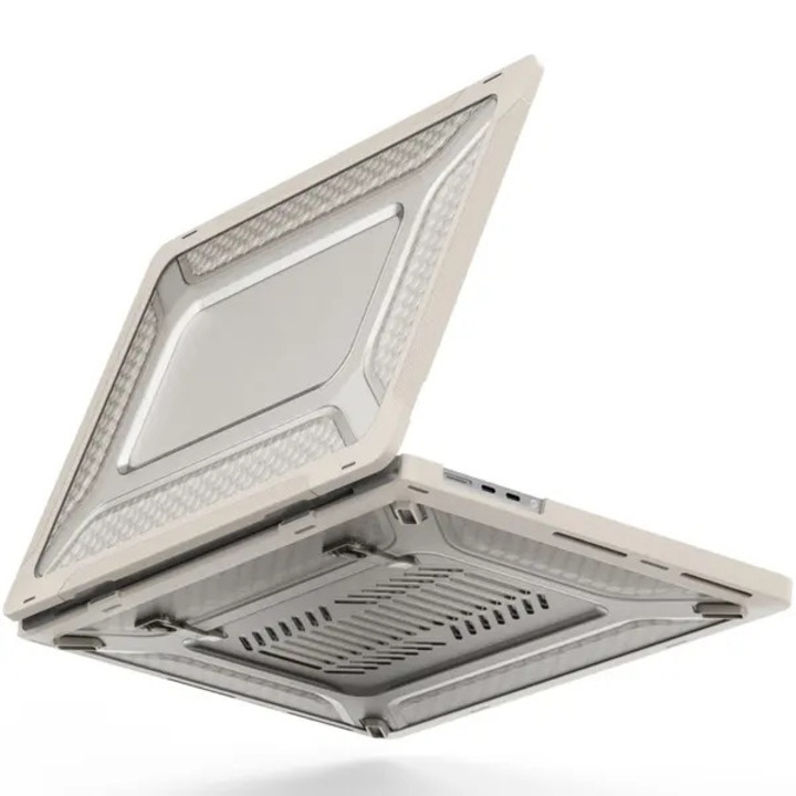 Husa laptop 16 inch, bej, cu suport integrat, protectie completa