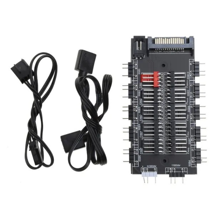 Хъб за управление на вентилатори и ARGB 10 канала 5V 3pin, 12V 4pin, черен, 10x4см