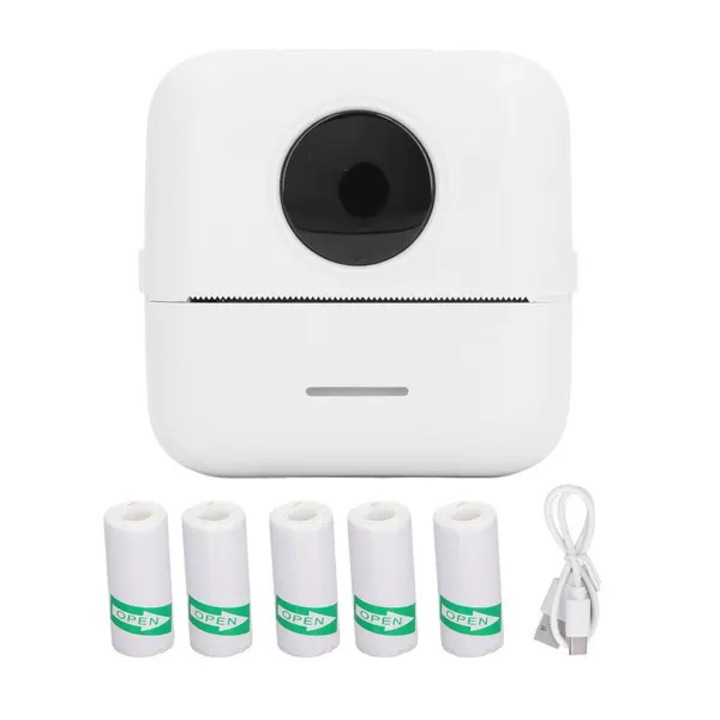 Мини преносим термопринтер Bluetooth бял 8.2x8.2x4.5см комплект