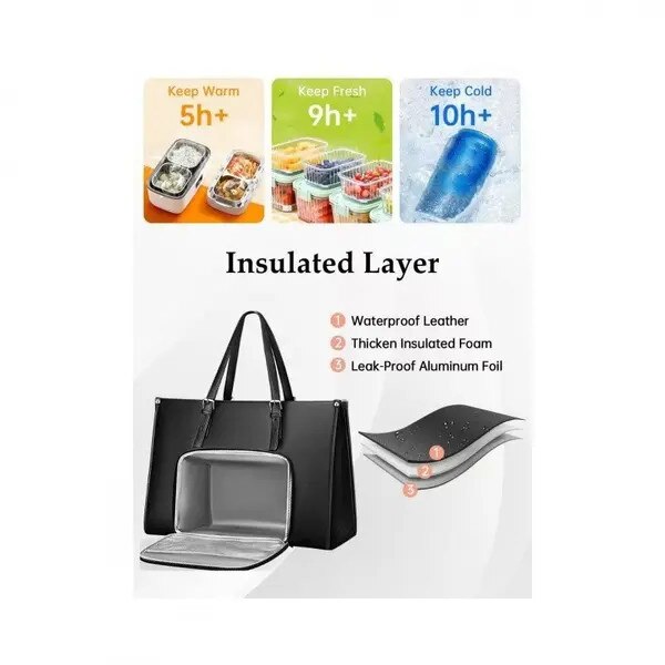 Geanta laptop cu compartiment termoizolant pentru pranz, impermeabila, neagra, 16.5x6.5x11.6inch