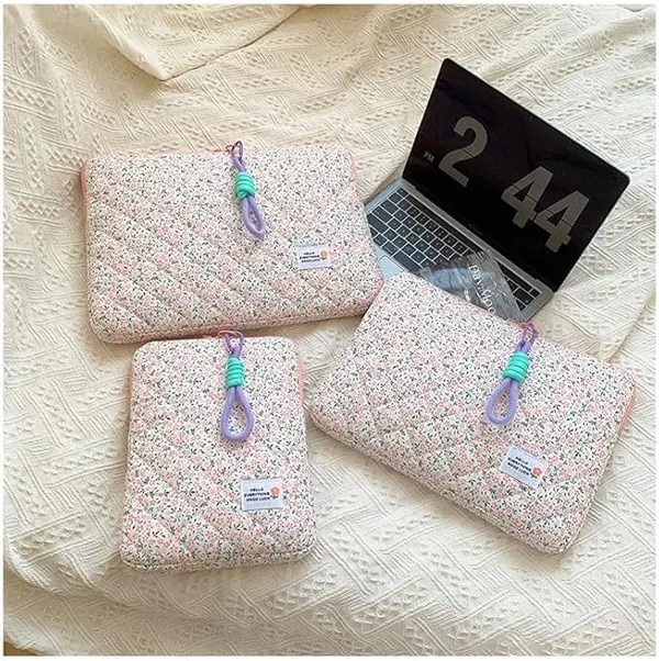 Husa laptop 13 inch roz kawaii cu buzunare multiple