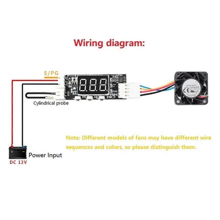 Контролер за скорост на вентилатор 12V PWM 4-жилен, черен, компактен, с цифров дисплей