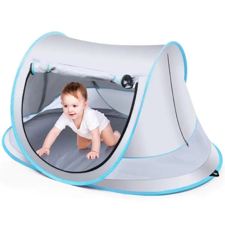 Cort plaja copii pop-up, UV50+, impermeabil, pliabil, albastru marin, 40cm