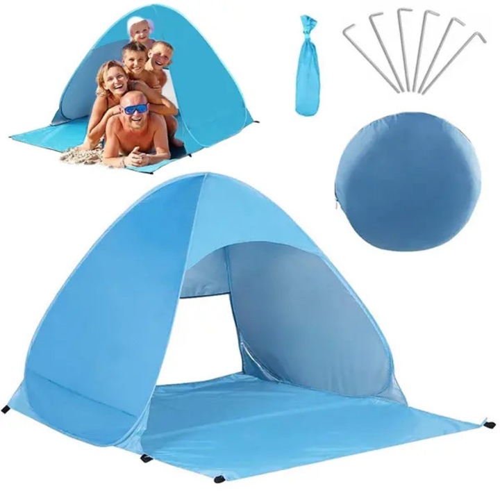 Cort plaja multifunctional albastru 140x160x110cm set