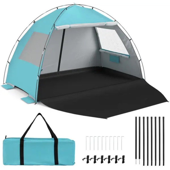 Cort plaja 3-4 persoane, protectie UPF50+, albastru-verde, 213x147x147cm