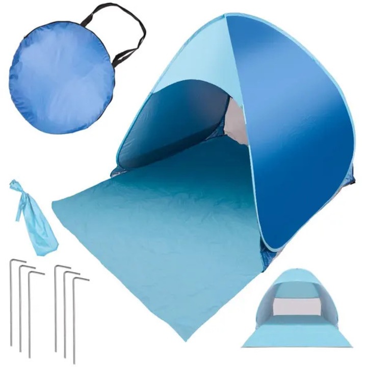 Cort plaja pop-up 140x120cm protectie UV argintiu cu plasa si husa transport