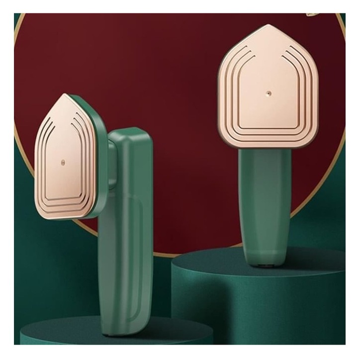 Fier de calcat cu aburi mini, varf triunghiular, verde, compact, 15x10x8cm