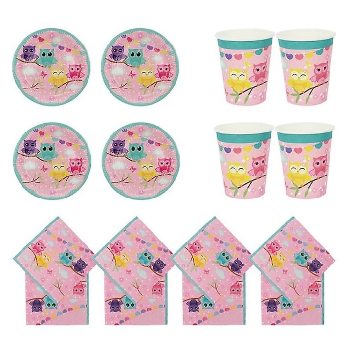 Set vesela petrecere, 8 farfurii, 8 pahare, 20 servetele, multicolor, 24x24x8cm