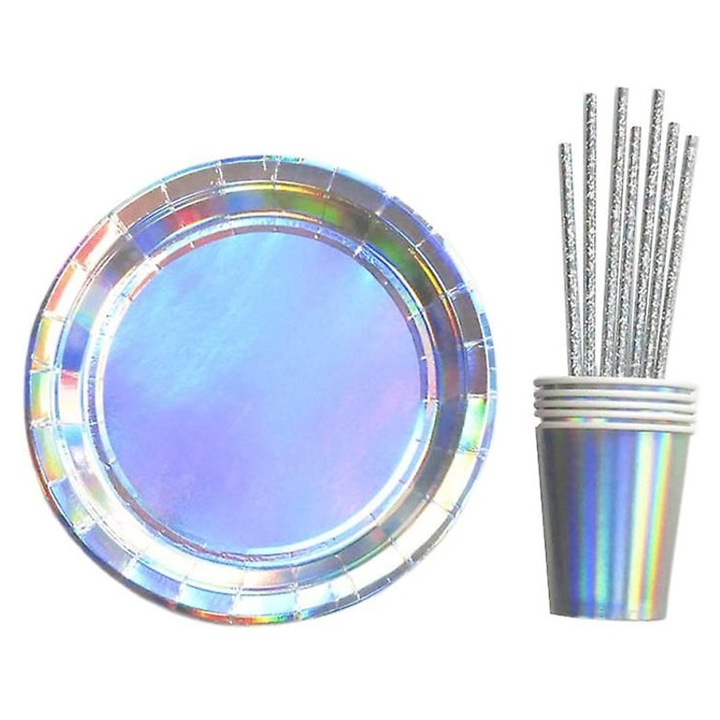 Set vesela hartie petrecere 32 piese alb 22x22x1.5cm