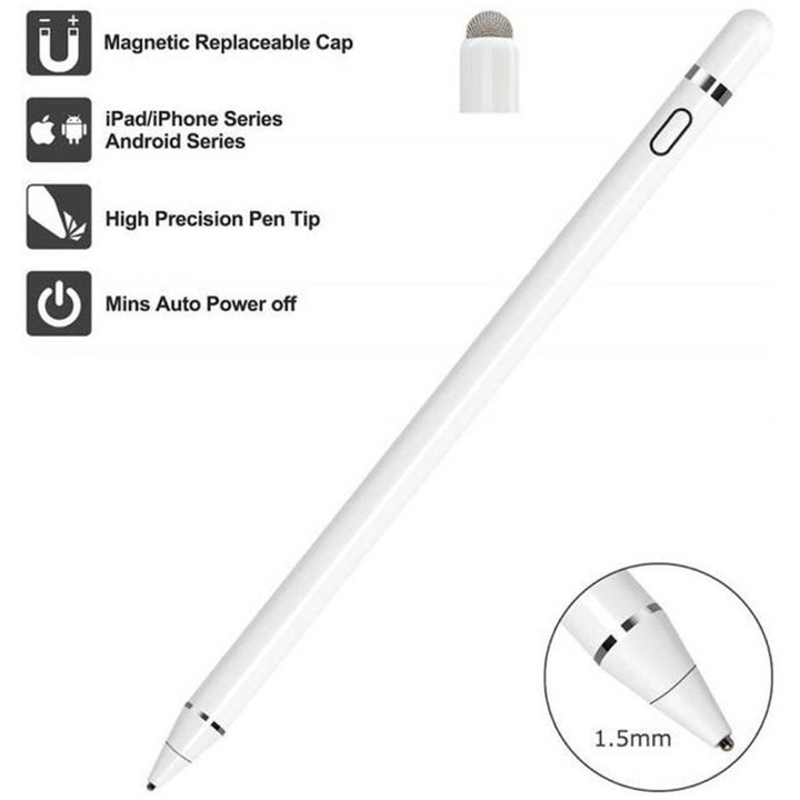 Stylus capacitiv universal, varf fin, incarcabil, negru