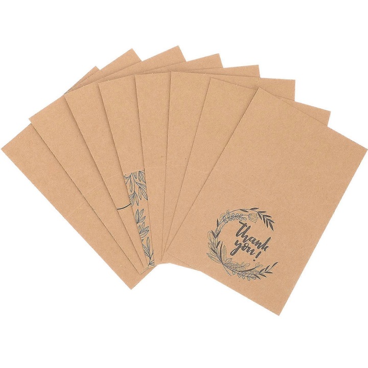 Set 16 felicitari multumire hartie kraft, maro deschis, 15x10x1cm