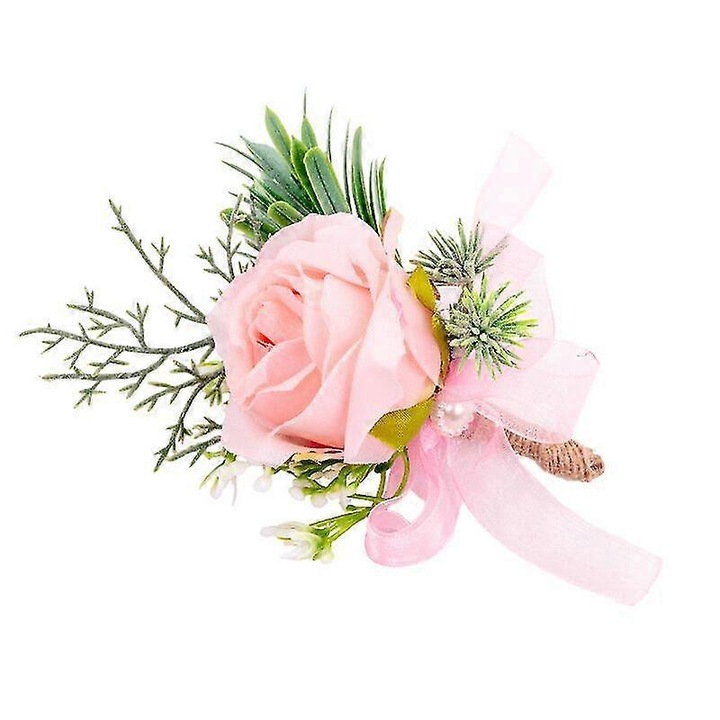 Corsaj de mana pentru nunta, flori artificiale, perle, ajustabil, multicolor