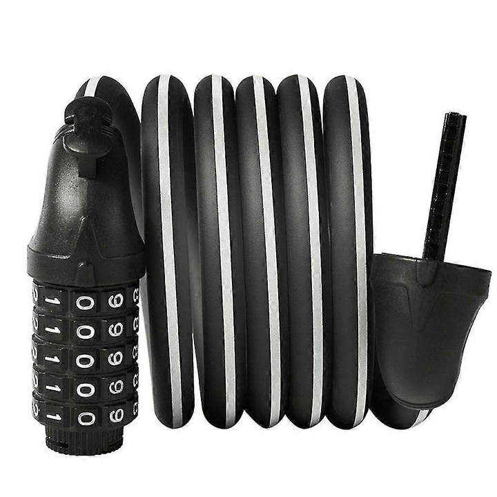 Lacat cablu bicicleta resetabil 5 cifre, negru, 120xocm