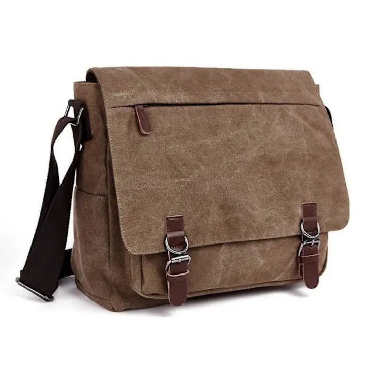 Geanta messenger pentru laptop din canvas, retro, cu mai multe buzunare, maro, 40 x 35 x 13 cm, pentru laptop 16"