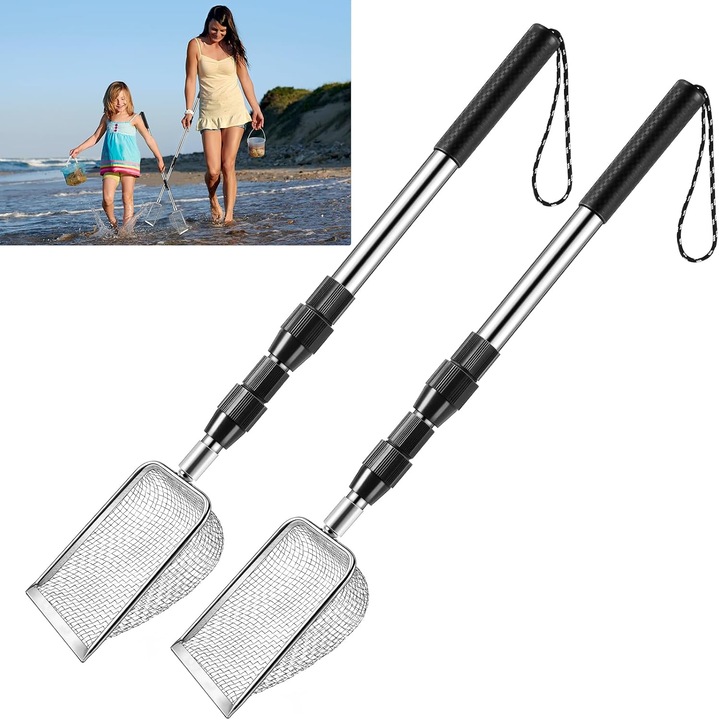 Set 2 lopatele plaja, sarma inox, maner extensibil 84x107cm, metal mesh