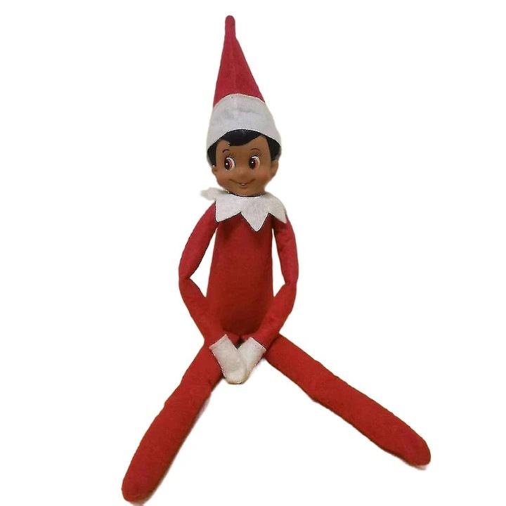 Papusa elf decor Craciun, 37x16.5x5cm, roz rosu, fata maro, plus