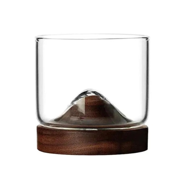 Pahar whiskey cu suport lemn transparent 7x7cm set