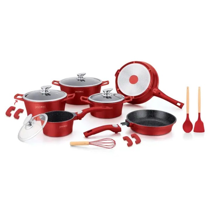 Set vase gatit aluminiu turnat, 6 piese, rosu burgund, 28x14cm
