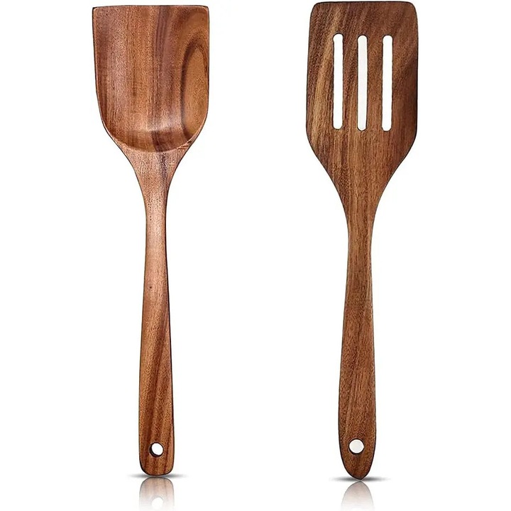 Set 2 spatule lemn wenge 30x6.5x0.52cm natural ergonomic