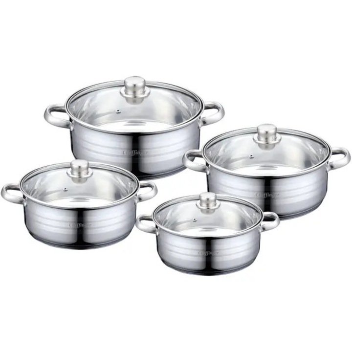 Set oale inox cu capac sticla termorezistenta 24x26x28x30cm 8 piese