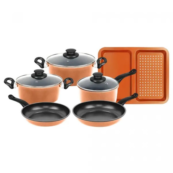 Set oale cupru 8 piese, strat antiaderent, manere ergonomice, cupru
