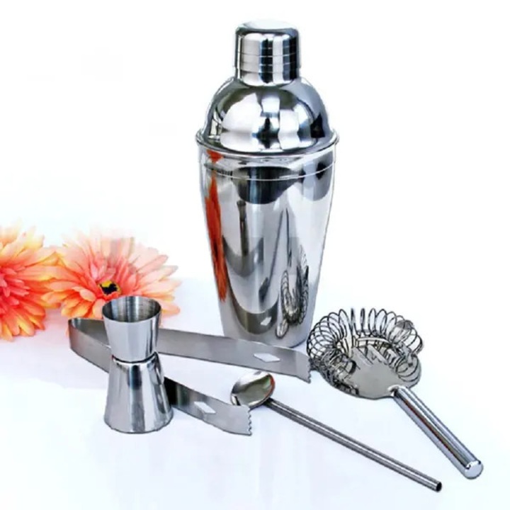 Set cocktail 5 piese, inox, shaker 350ml, argintiu